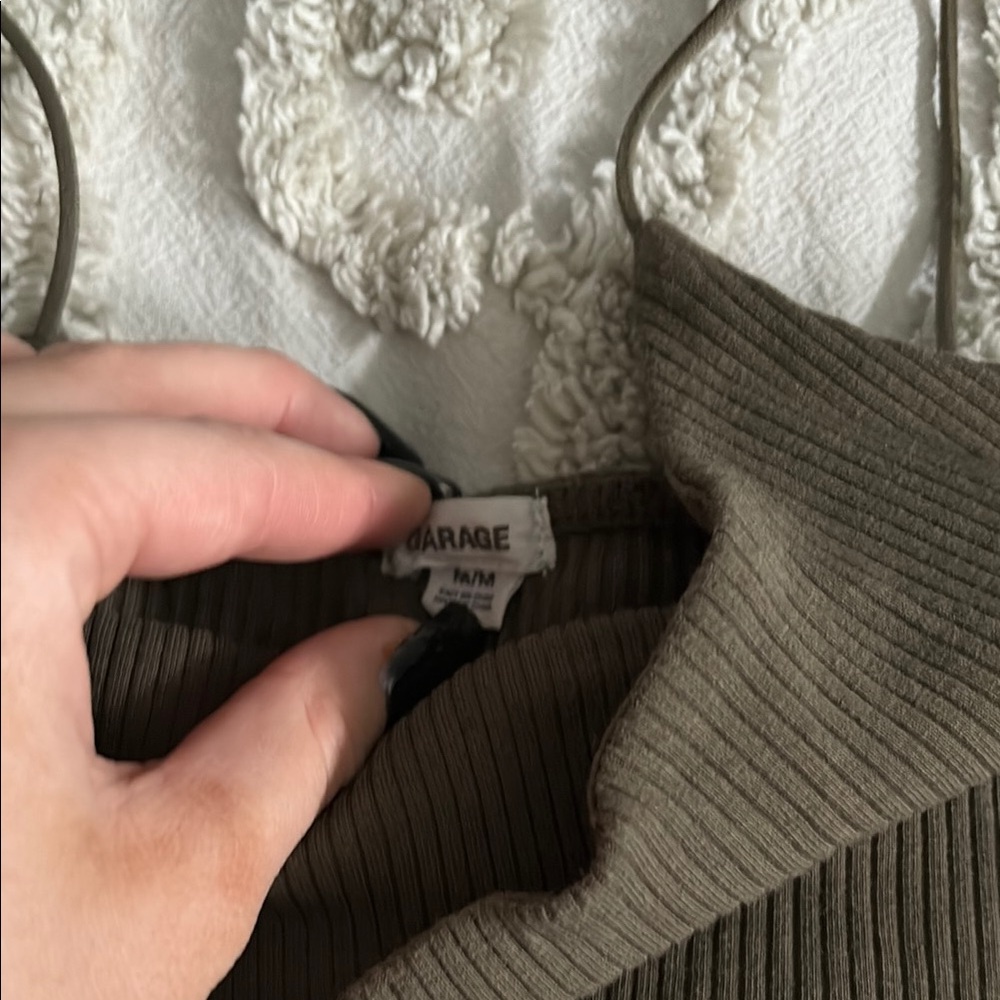 Olive Ribbed Spaghetti Strap Top - Picture 2 of 3